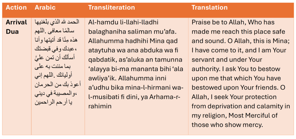 pic table hajj dua stages mina and the day of nahr (eid)
